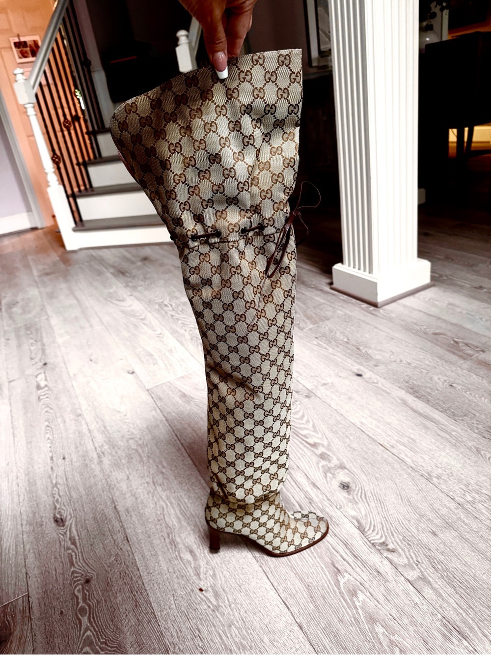 Gucci Beige GG Monogram Over-the-Knee Slouch Boots - Picture 13 of 16